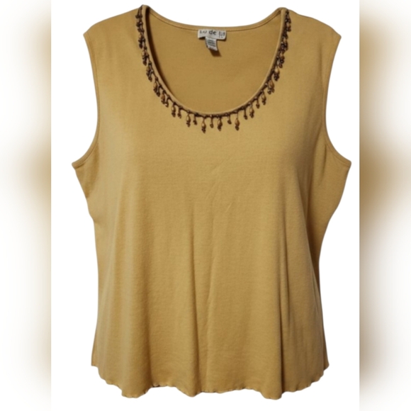 Ku De Ta Tops - Ku de ta Women's Size 1X Tank Top Beaded Neckline Mustard Yellow